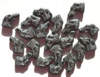 20 20mm Black and Silver Dog Head Beads